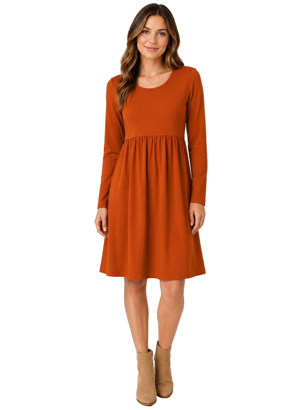 DB Moon Dress Size M NWT Rust Orange Long Sleeve Empire Waist Stretch Casual